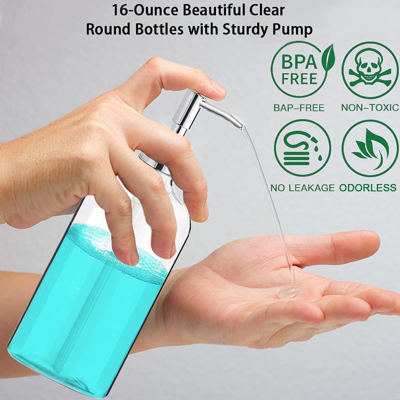 Xlent Clear Soap Dispenser with Rust Proof Pump, Waterproof Labels (2 Pack,16 Oz), Plastic Hand Soap Dish Soap Dispenser for Kitchen Bathroom - Image 4